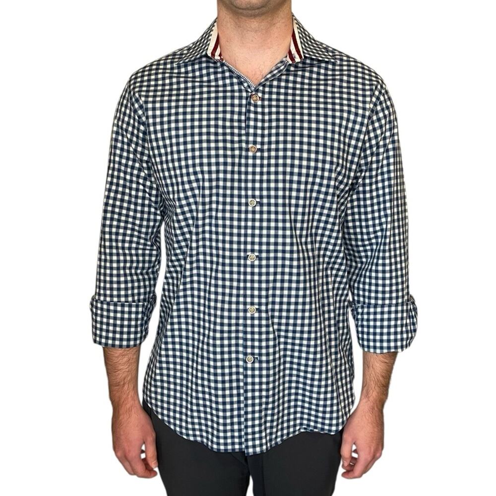 Robert Graham Long Sleeve Button Down Shirt in Blue Checkered M Tailored Fit